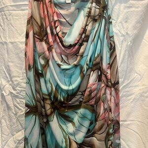 dressbarn Aqua, Pink and Brown Abstract Print Dress